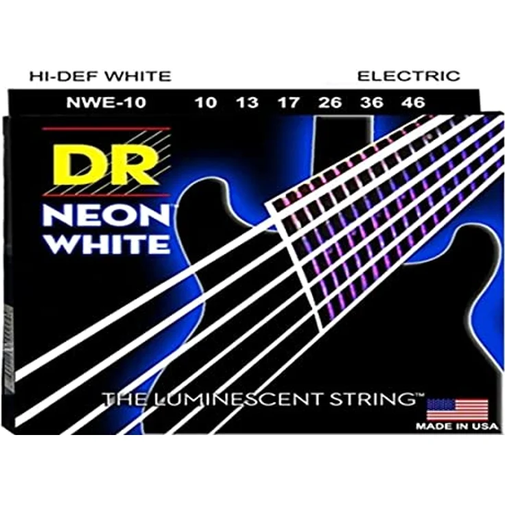 DR Strings Neon White NWE-10, Gitarrensaiten mit K3 Coating, lumineszierend, hexagonaler Kern, Roundwound, .010" - .046", weiß – Bild 1