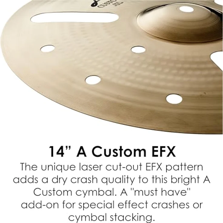 Zildjian A Custom Series - 14 Zoll EFX Crash Cymbal, einzigartiger trockener Sound mit lasergenerierten Ausschnitten, brillantes Finish – Bild 3