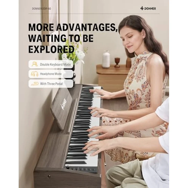 DONNNER DDP-60 Digitalpiano, 88 anschlagsdynamische Tasten, 128-stimmige Polyphonie, 83 Rhythmen, schwarz – Bild 5