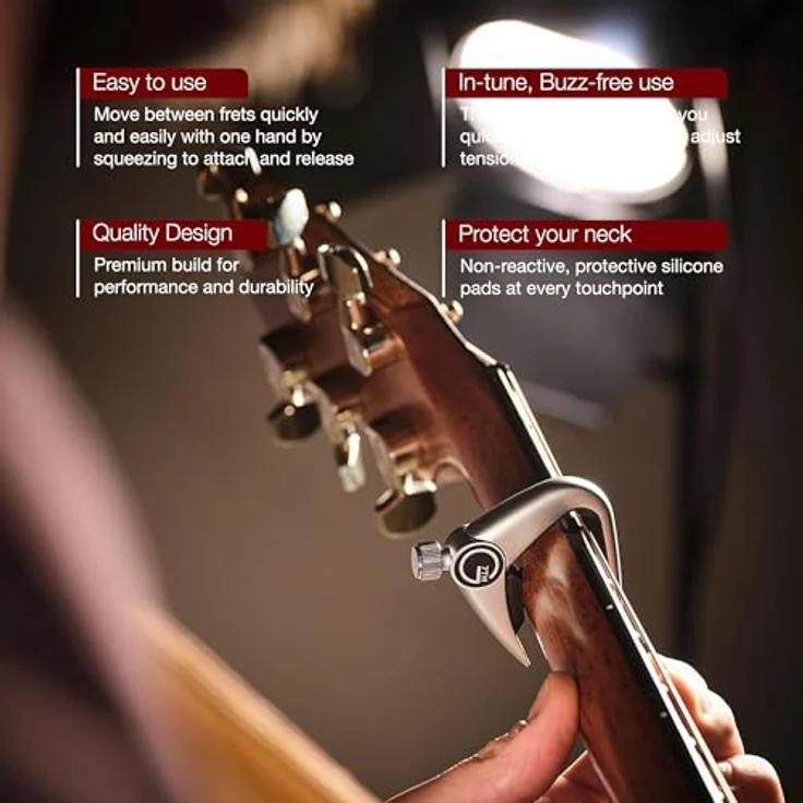 G7th Newport Kapodaster Schwarz – Leicht mit verstellbarer Spannung und schützenden Silikonpolstern für Akustik- und E-Gitarren – Bild 5