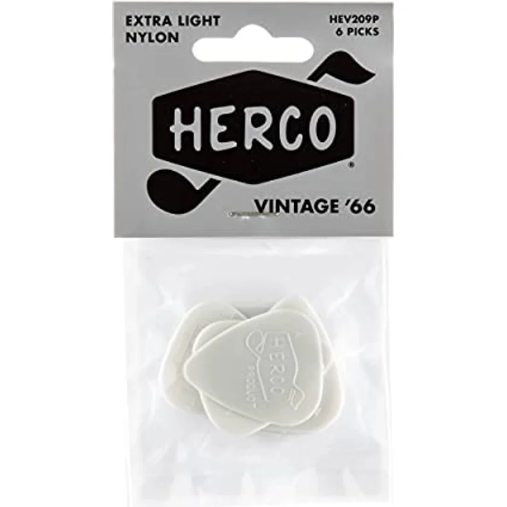 Dunlop Herco Vintage 66 Pick EL, Plektrum Pack mit 6 Stück, Standardform, Nylon, Extra Light, 26 mm breit, 30 mm lang – Bild 4