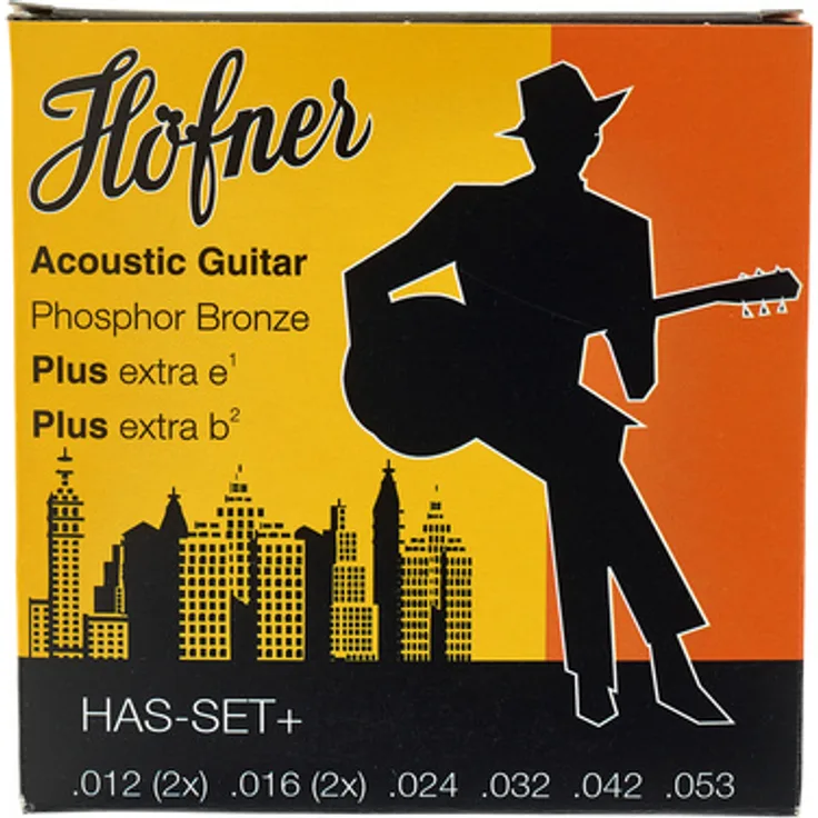 Höfner HAS-Set+ String Set, Saiten für Westerngitarre mit beschichteter Phosphor Bronze, Stärken 012-053