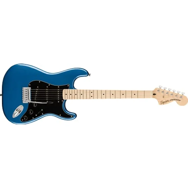 Squier Affinity Stratocaster MN LPB, E-Gitarre mit Pappel-Korpus, Ahorn-Hals, 3 Keramik Single Coil Tonabnehmer, Lake Placid Blue