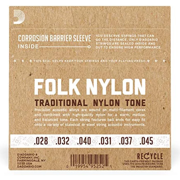 D'Addario EJ34 Folk Nylonsaiten für Konzert- und Akustikgitarre, Ball End, Saitenstärken 0280-0450 – Bild 3