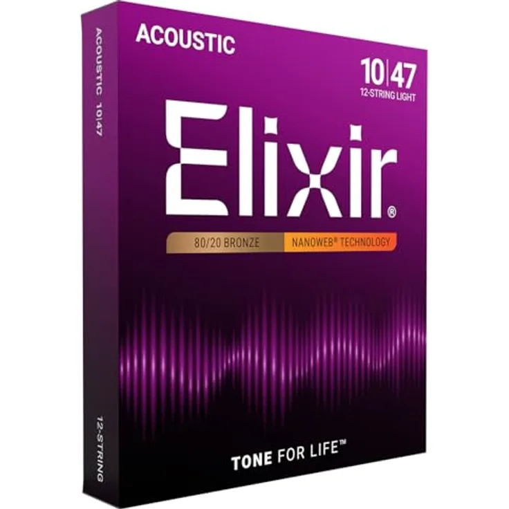 Elixir Nanoweb Light 12-String Akustik Gitarrensaiten, 80/20 Bronze, 010-047