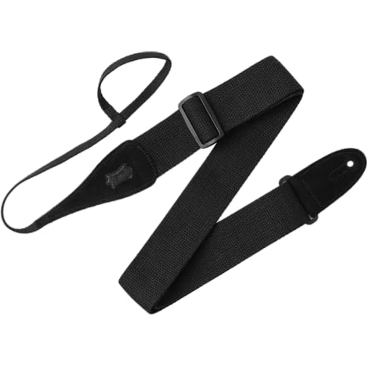 Levys Cotton Acoustic Strap 2", Gitarrengurt aus Baumwolle mit Wildleder-Endstück, verstellbar von 102 cm bis 178 cm, schwarz – Bild 1