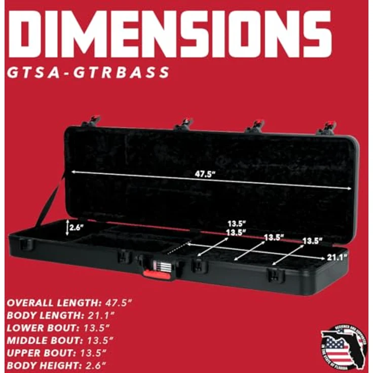 Gator TSA Bass Guitar Case, Koffer für E-Bass mit TSA-zugelassenem Zentralverschluss, schwarz – Bild 6