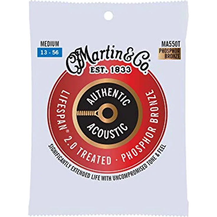 Martin MA550T, Akustikgitarrensaiten Lifespan 2.0 Medium 13-56, 98/2 Phosphor Bronze mit hoher Flexibilität und Klangvielfalt