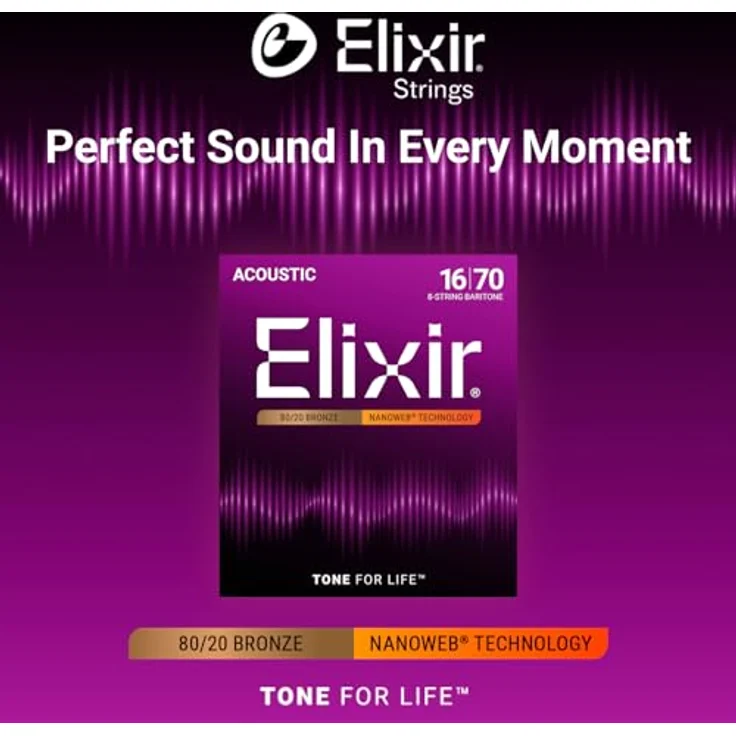 Elixir® Saiten 80/20 Bronze 8-saiter Akustik-Gitarrensaiten mit NANOWEB® Beschichtung, Baritone (.016-.070), langlebiger klarer Klang – Bild 3
