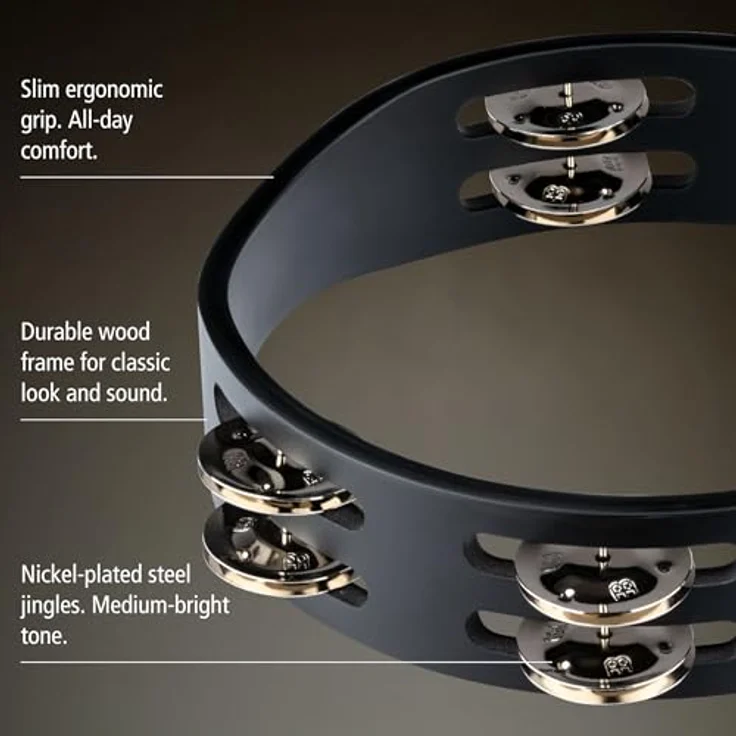 Meinl CTA2S-BK Compact Tambourine, 2-reihig mit 12 Paar Stahlschellen, Durchmesser 8", Holz und Stahl, Farbe: Schwarz – Bild 3