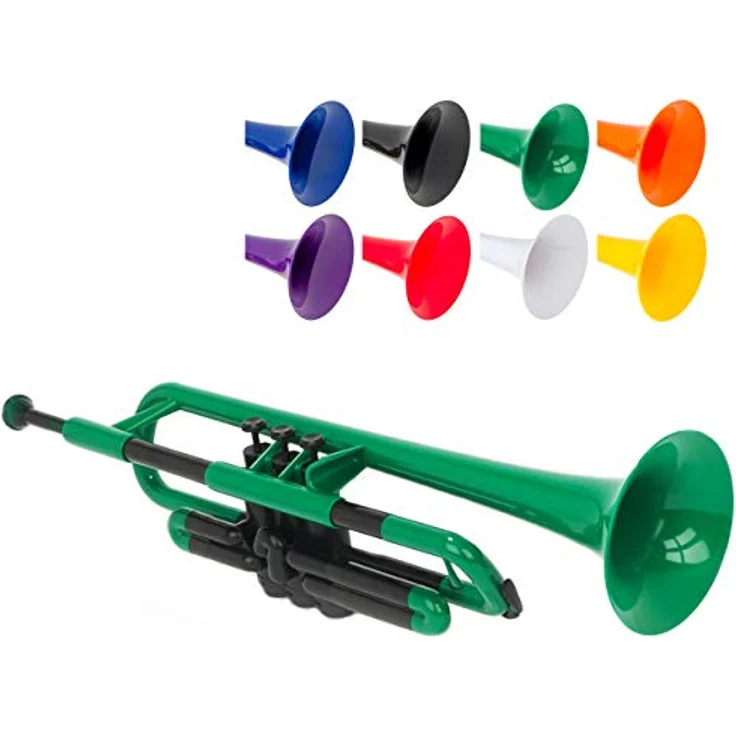 PINSTRUMENTS pTrumpet 700628, Bb-Trompete aus ABS-Kunststoff mit Tasche und 2 Mundstücken, grün, schallstück 124 mm – Bild 1