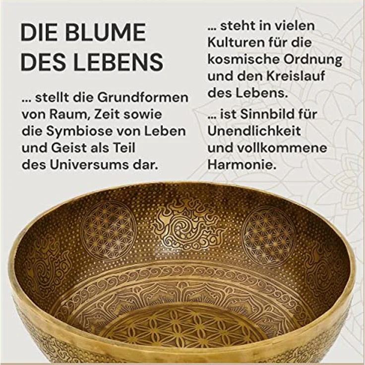 Avanda Tibetische Klangschale Blume des Lebens, Ø 35 cm, 4.000 Gramm, antike Oberfläche, traditionelle Handarbeit in Profi-Qualität für Yoga und Meditation – Bild 2