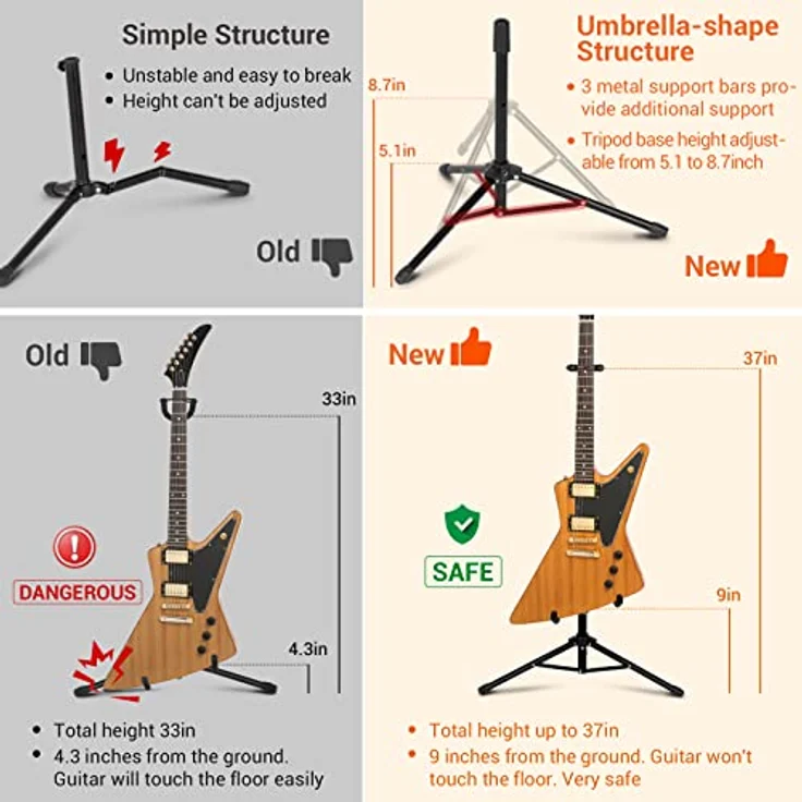 CAHAYA Gitarrenständer CY0287, Höhenverstellbar und Faltbar, Universal-Stativ für Akustische E-Gitarre, Bass und Banjos, 2er Pack – Bild 4