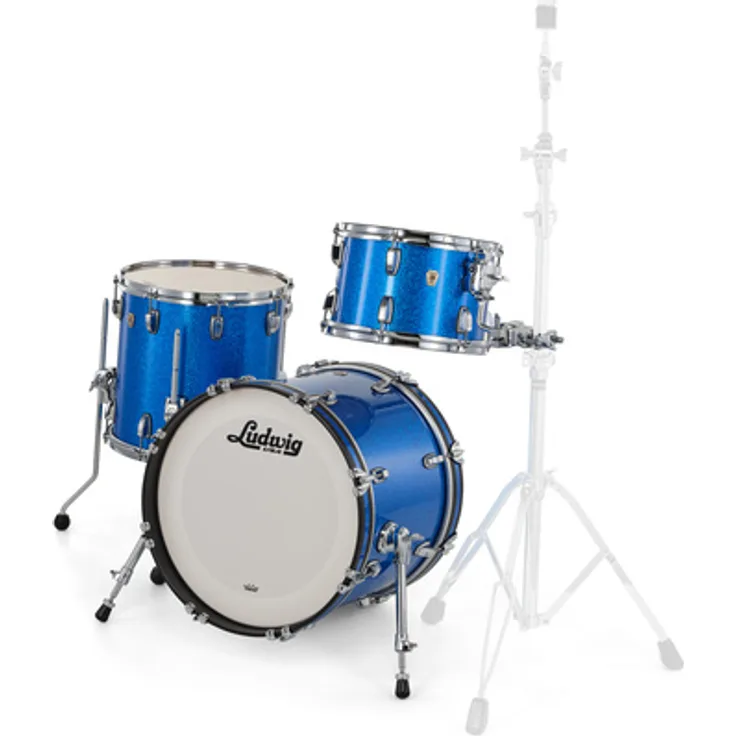 Ludwig Classic Maple Jazzette, Schlagzeugset mit 100% Ahornkesseln, 18"x14" Bass Drum, Farbe: Blue Sparkle