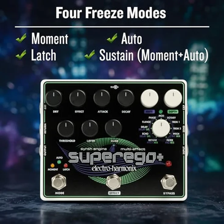 Electro Harmonix Superego Plus, Effektpedal mit 11 Effekttypen, unendlichem Sustain und EXP-Eingang – Bild 7