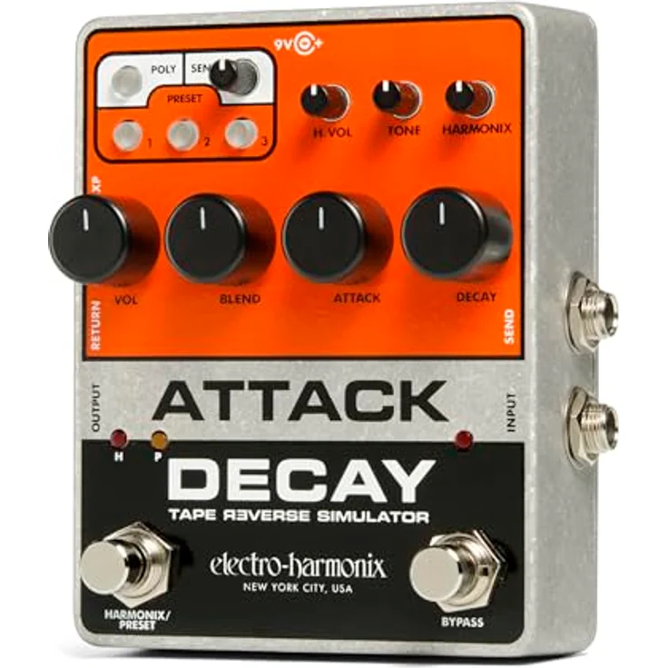 Electro Harmonix Attack Decay Tape Reverse Sim, Delay-Pedal für E-Gitarre mit Poly Mode, Harmonix Fuzz und 3 speicherbaren Presets – Bild 3