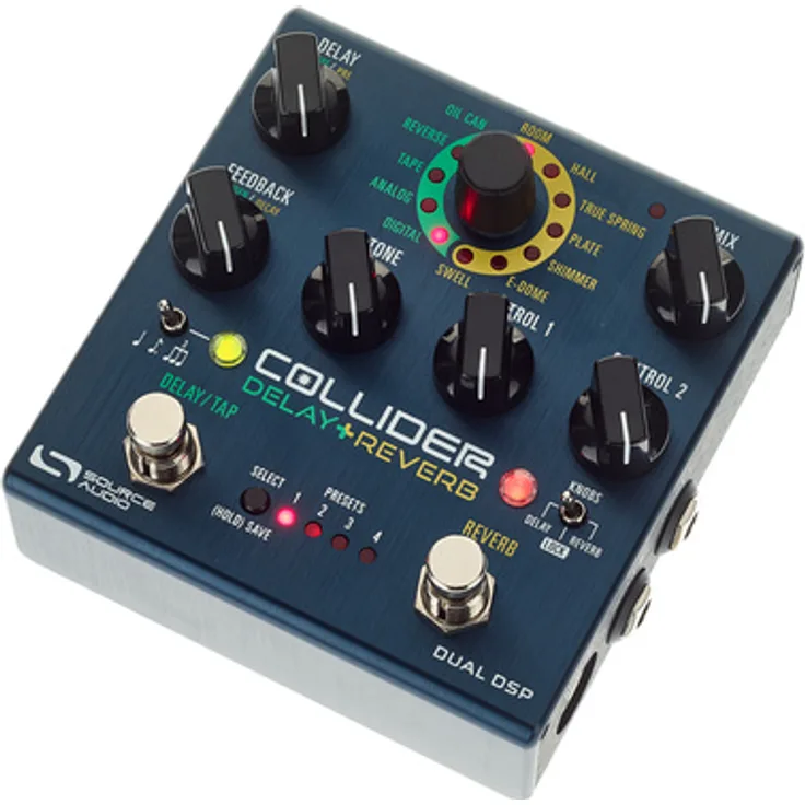 Source Audio SA 263 Collider Delay+ Reverb, Delay- und Reverb-Effektpedal mit 5 Delay- und 7 Reverb-Typen, 8 Presets, MIDI-kompatibel, Gehäuse aus gebürstetem eloxierten Aluminium
