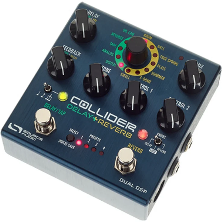 Source Audio SA 263 Collider Delay+ Reverb, Delay- und Reverb-Effektpedal mit 5 Delay- und 7 Reverb-Typen, 8 Presets, MIDI-kompatibel, Gehäuse aus gebürstetem eloxierten Aluminium – Bild 1