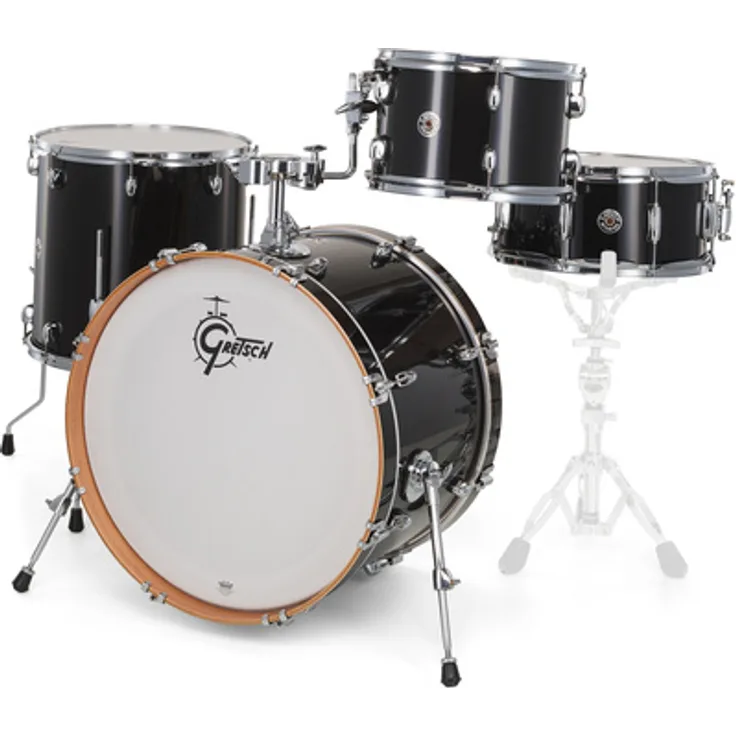 Gretsch Drums Catalina Club Standard PB, Schlagzeugset mit 7-lagigem Mahagonikessel, Hochglanz lackiert, 22"x14" Bass Drum, Farbe: Piano Black