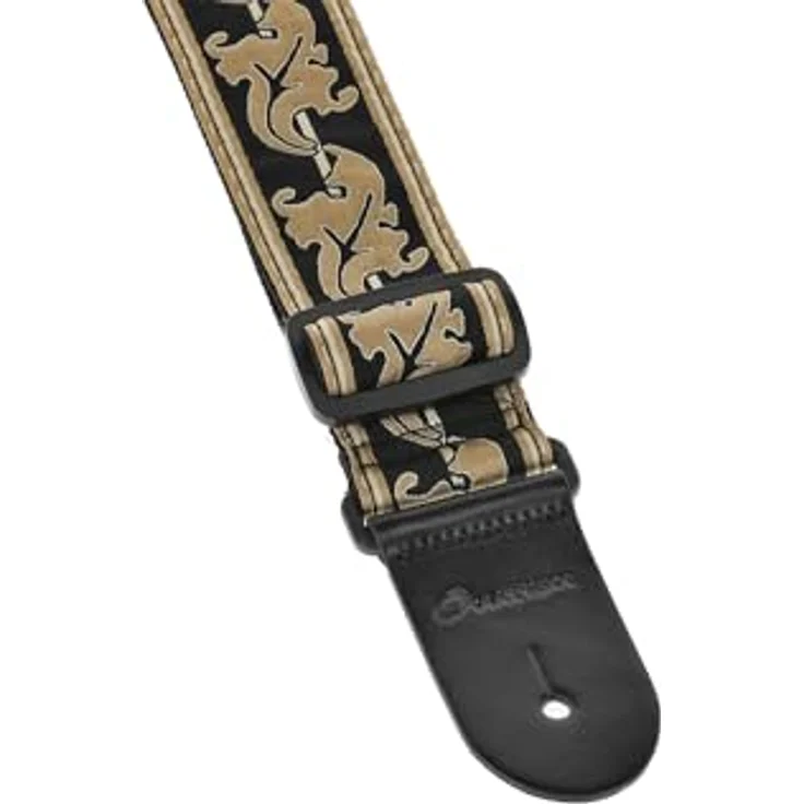 Ovation Leaf Retro Gold, Gitarrengurt aus Nylon mit Lederenden, verstellbar von 84 cm bis 144 cm, Blattmotiv in Gold – Bild 3