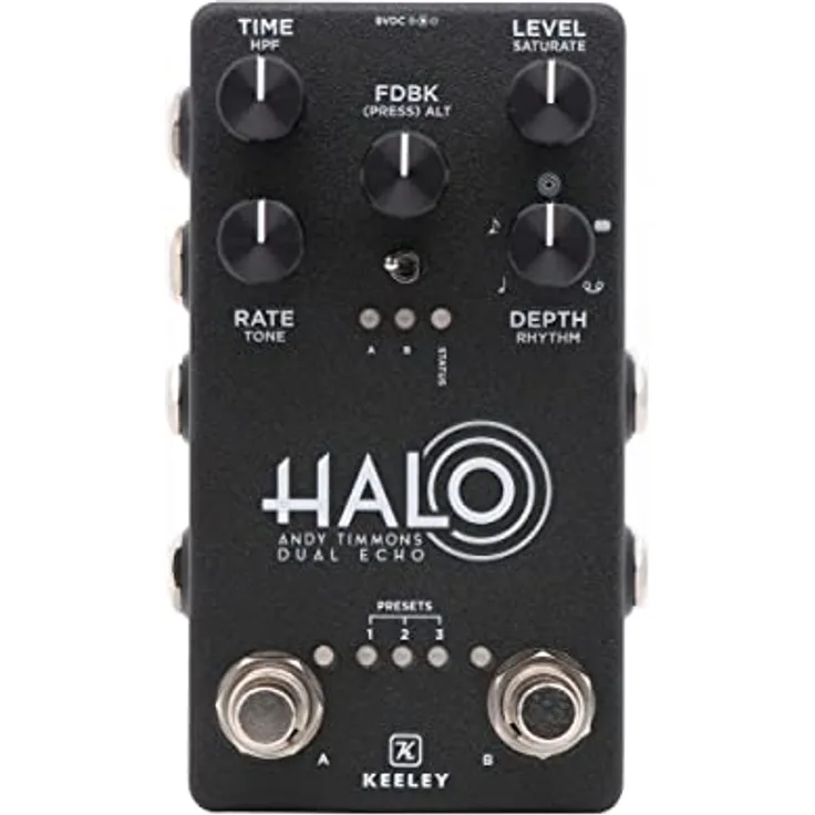 Keeley HALO Andy Timmons Dual Echo, True Stereo Delay Pedal mit 1500 ms max. Delay, 5 Rhythmus-Modi und 8 Presets