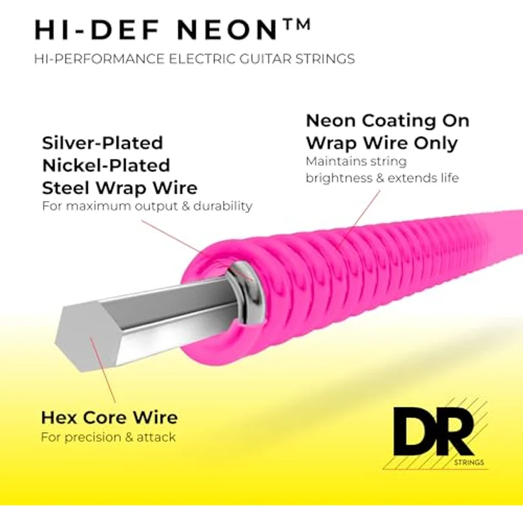 DR Strings NEON NPE-9/46 HiDef Lite-Heavy Gitarrensaiten, pink, 9-46, UV- & Schwarzlicht-effekt, K3-Beschichtung, klare Projektion & Artikulation – Bild 2