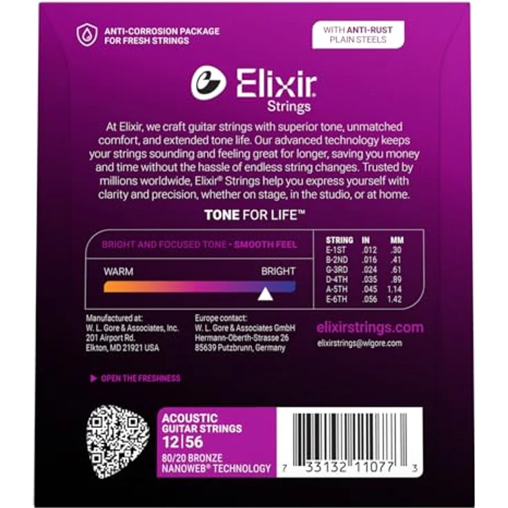 Elixir® Saiten 80/20 Bronze Akustik-Gitarrensaiten mit NANOWEB® Beschichtung, Light/Medium (.012-.056) - Langlebiger klarer Klang und geschmeidiges Spielgefühl – Bild 2