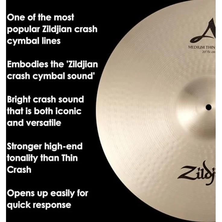 Zildjian 20" A-Series Medium Thin Crash, B20 Legierung, dünnes Crash-Becken für schnelle Ansprache – Bild 5