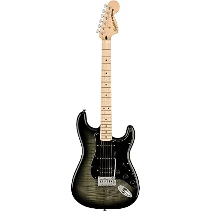 Squier Affinity Strat FM HSSBB, E-Gitarre mit geflammter Ahorn-Decke, 1 Humbucker und 2 Single Coils, Black Burst – Bild 4
