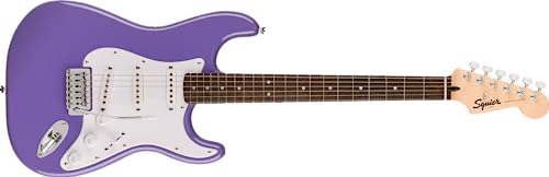 Fender Squier Sonic Stratocaster E-Gitarre, Ultraviolet, mit Lorbeer-Griffbrett und weißem Schlagbrett, Tremolo-Brücke mit 6 Saitenreitern