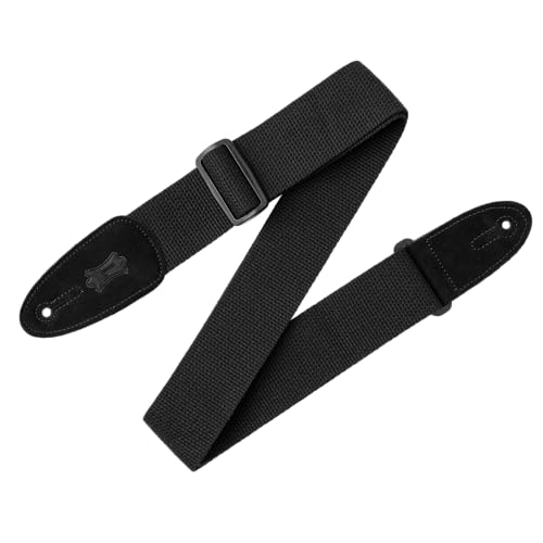 Levys Classic Cotton Strap 2" BK, Gitarrengurt aus Baumwolle mit Wildleder-Endstück, schwarz, verstellbar von 85 cm bis 155 cm