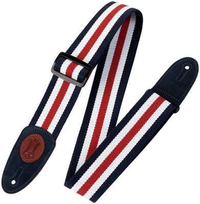 Levys Classic Cotton Strap 2" RWB, Gitarrengurt aus Baumwolle mit Wildleder-Endstück, verstellbar von 85 cm bis 155 cm, Rot-Weiß-Blau