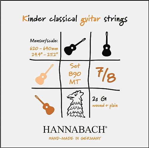 Hannabach 890MT 7/8, Gitarrensaiten für 7/8 Konzertgitarre, Medium Tension, Nylon und Silberummantelt, made in Germany