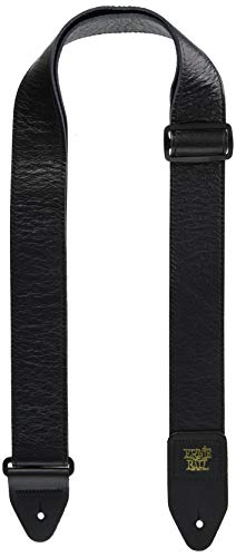 Ernie Ball E-Guitar Strap Leather BK, Gitarrengurt aus italienischem Leder, schwarz, 155 cm Länge, 51 mm Breite