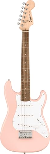 Fender Squier Mini Strat LRL SHP 3/4 E-Gitarre, Schale Rosa, C-förmiger Hals, Single-Coil-Pickups, inklusive kostenloser Kurse auf Fender Play