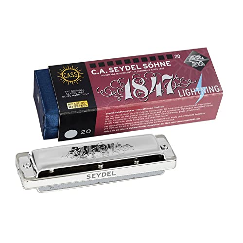 C.A. Seydel Söhne 1847 Lightning A, Blues Mundharmonika mit massivem Edelstahl-Kanzellenkörper und 20 Stimmzungen, inkl. Etui und Reinigungstuch