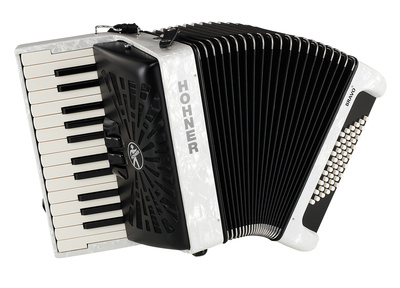 Hohner Bravo II 48 White, Piano-Akkordeon mit 48 Bässen, 26 Tasten, Silent Key und leichtem Gewicht