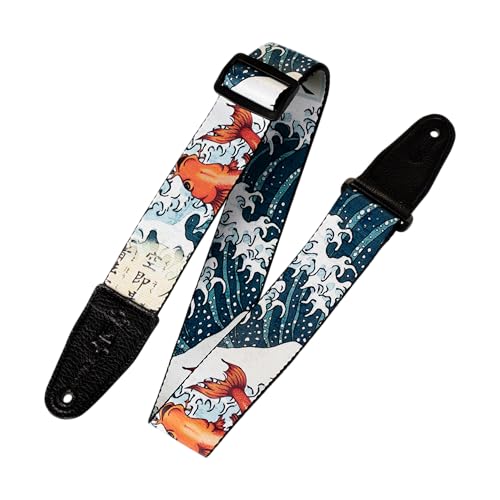 Levys Poly Strap 2" Koi, Gitarrengurt aus Polyester mit Leder-Endstück, verstellbar von 107 cm bis 151 cm, mehrfarbig mit Koi Fisch Design