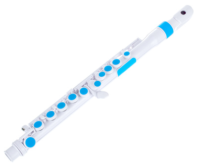 Nuvo jFlute 2.0, Querflöte in C mit Donut Kopfstück, rutschhemmendem Polymer, abnehmbaren Fingerbuttons und wasserfestem Design, weiß-blau