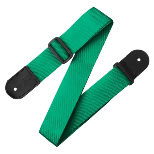 Levys Poly Strap 2" GRN, Gitarrengurt aus Polypropylen mit Lederendstück, verstellbar von 89 cm bis 157 cm, Grün