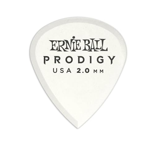 Ernie Ball Mini Prodigy Picks, 6er Pack aus robustem Delrin, 2,0 mm, weiß matt
