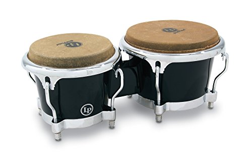 LP 200XF-BK Fibreglass Bongos, schwarze Bongos mit 7 1/4" und 8 5/8" Durchmesser, Natural Rawhide Heads, LP Comfort Curve II Rims im chrome finish