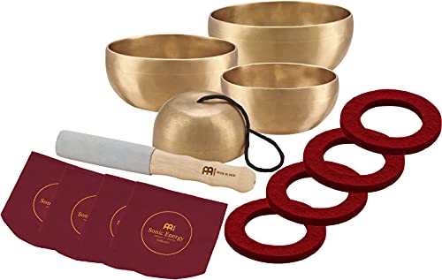 Sonic Energy Klangschalen Set Universal Series – 4-teilig, 250/400/500/600 g, für Meditation & Klangheilung, inkl. Hülle, Filzring & Reiber (SB-U-1750)