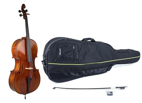 Gewa Allegro VC1 A Cello 3/4 CB, Antikes Cello aus massivem europäischen Tonholz mit braun-bernsteinfarbener Lackierung, inkl. Carbonbogen und Rucksacktasche