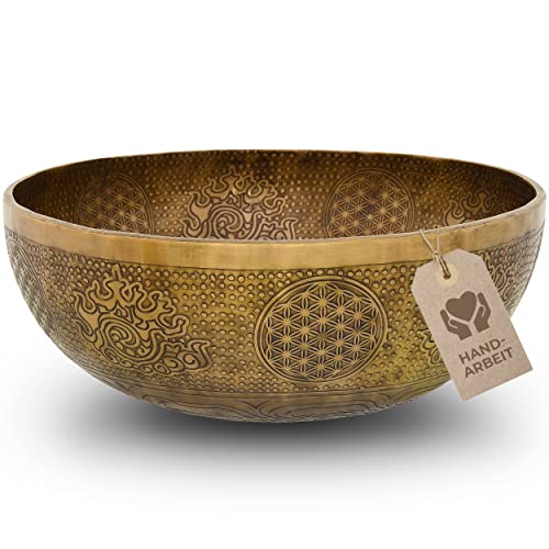 Avanda Tibetische Klangschale Blume des Lebens, Ø 35 cm, 4.000 Gramm, antike Oberfläche, traditionelle Handarbeit in Profi-Qualität für Yoga und Meditation