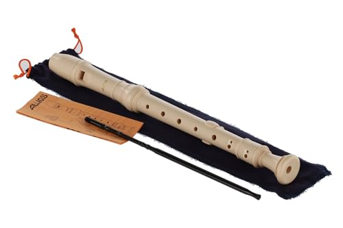 Aulos 303B Elite Soprano Recorder, barocke Griffweise mit Doppelloch, dreiteilig, Elfenbein, inkl. Tasche und Wischerstab