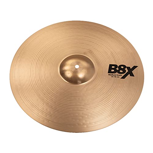 Sabian 18" B8X Medium Crash, Schlagzeugbecken aus B8 Bronze mit gehämmerter Glocke, natural Finish, warmer und komplexer Sound