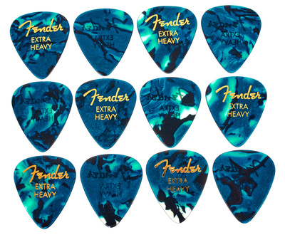 Fender Ocean Turq Pick Extra Heavy, Set mit 12 Picks in Ocean Turquoise, Zelluloid, klassische 351 Form