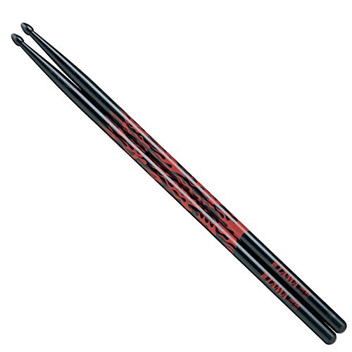 Tama Rhythmic Fire Sticks O7A-F-BR, Drumsticks mit Holztip, schwarz mit rotem Muster