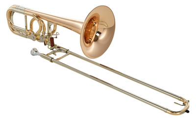 B&S MS27-L Bb/F/Gb/D-Bass Posaune, Goldmessing, konischer Büchsenverlauf, Rotmessing Schallstück Ø250mm, inklusive Mundstück und Softpack Etui